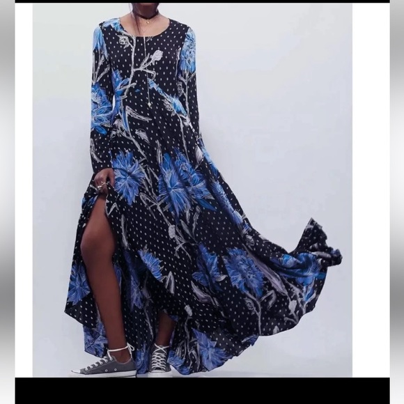 Vintage Free People - First Kiss Floral Printed Long Sleeve Maxi Dress -… - Picture 7 of 13